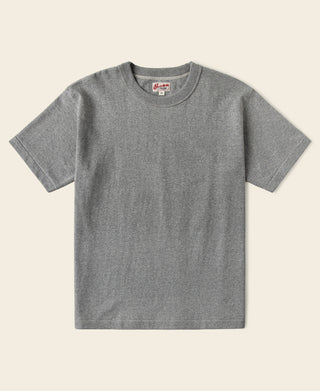 Gray heather athletic crew-neck t-shirt with short sleeves, flat-stitched seams