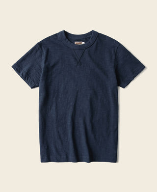 Indigo cotton T-shirt with crew neck and short sleeves
