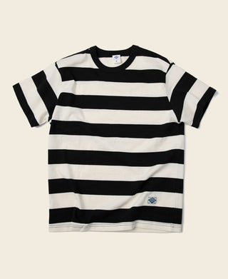 Black-and-white wide striped T-shirt, crew neck, short sleeves, front view