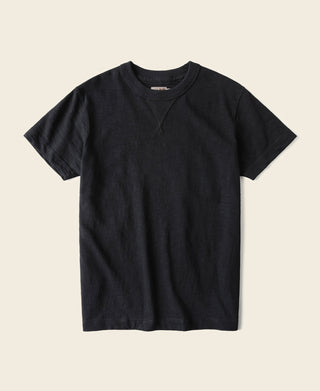 Black cotton tubular gusset T-shirt, crew neck, short sleeves