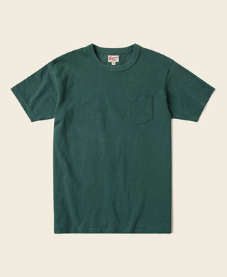Green crew-neck pocket T-shirt with short sleeves