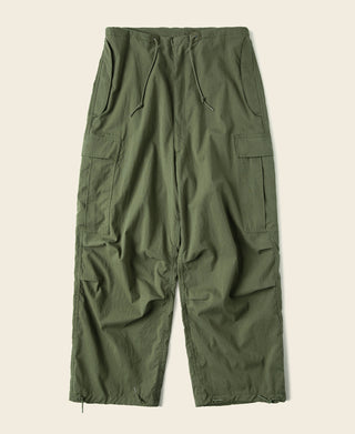 Olive arctic style utility trousers with drawstring waist and cargo side pockets