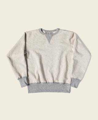 Oatmeal fleece boxing sweatshirt with contrast gray crew neck and cuffs
