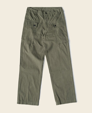 Olive utility cargo pants on white background with belt loops and pockets