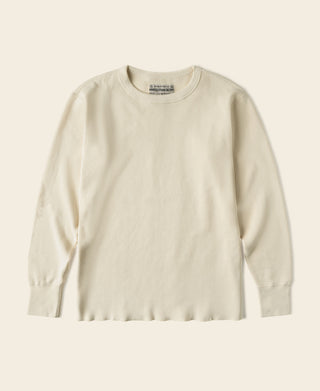 Thermal waffle-knit shirt in light apricot/cream, crew neck, long sleeves