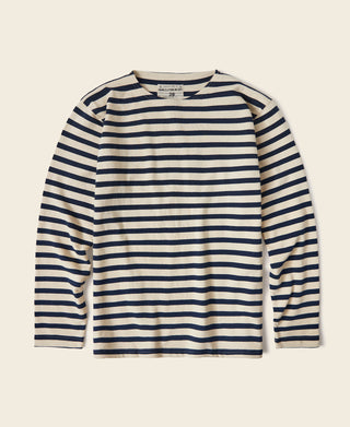 Apricot and navy striped long sleeve T-shirt with crew neckline