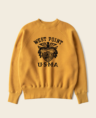 Yellow heavyweight raglan sweatshirt with West Point USMA front graphic