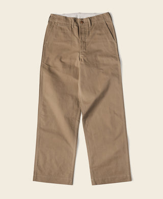 Khaki officer trousers with front pleats and button closure