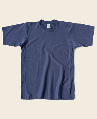 Navy crew-neck short-sleeve T-shirt, relaxed fit, ribbed collar and straight hem