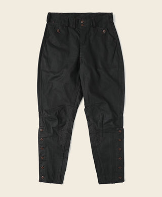 Black motor troop riding breeches with buttoned side vents and waistband