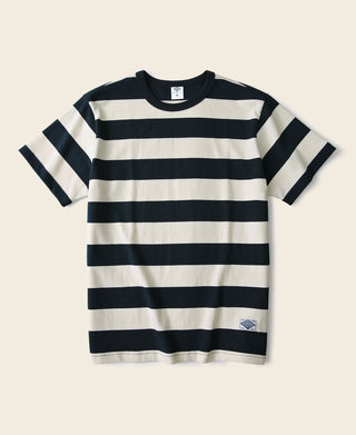 Heavyweight cotton wide-striped t-shirt, navy and white horizontal stripes