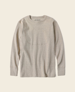 Long-sleeve crewneck undershirt, light heather beige, with chest pocket detail