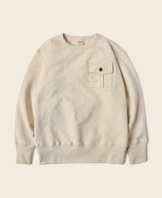 Apricot crewneck sweatshirt with chest pocket and small top button
