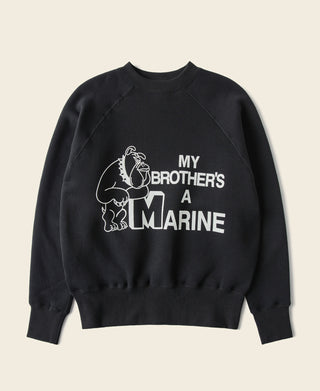 Black raglan sweatshirt with 'My Brother's a Marine' bulldog graphic on chest