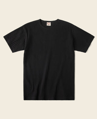 Black ribbed crewneck t-shirt with short sleeves