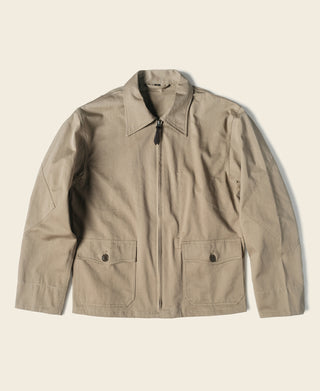Khaki summer flight jacket with front zipper, stand collar, and two chest pockets