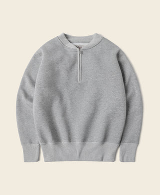 Gray half-zip sweatshirt flat front with stand collar and zipper