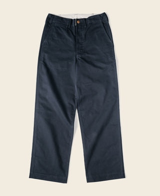 Navy officer trousers with button closure, belt loops, and straight legs