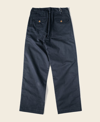 Navy officer trousers flat lay front view with two side flap pockets