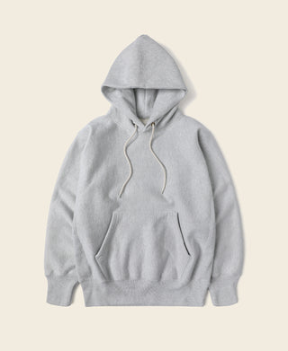 Gray hoodie with hood, drawstrings, and kangaroo pocket