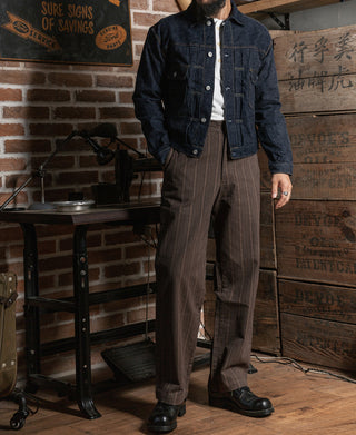 Indigo selvedge denim jacket, button-front with chest flap pockets and long sleeves
