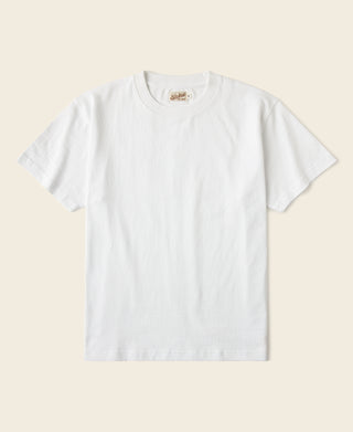 White crewneck cotton T-shirt, short sleeves, front view