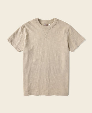 Sand cotton crewneck t-shirt with short sleeves, front view