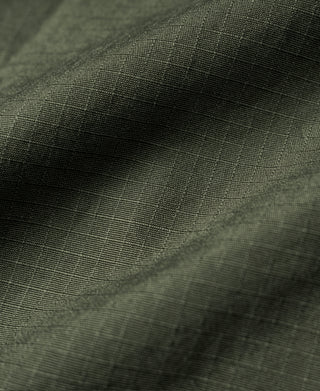 Olive fatigue pants fabric texture detail, close-up