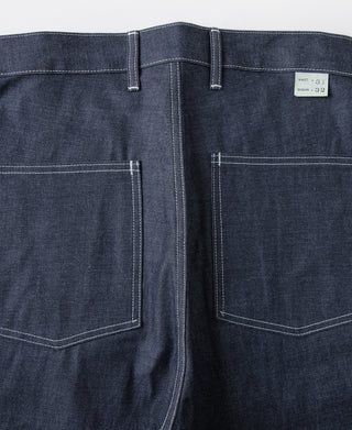 US Army M-40 dungaree fatigue pants, indigo denim front view with two pockets