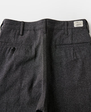 Salt and pepper trousers waistband and front pockets with button closure