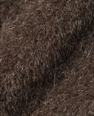 Deck jacket lining fabric close-up with brown and gray fuzzy texture