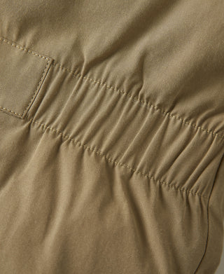 Khaki parka fabric with stitched baffle seams and quilted detailing