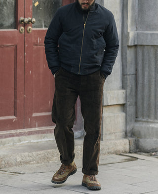 Navy zip-front deck jacket with stand collar and two front pockets