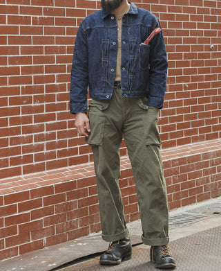 Olive utility cargo pants with belt loops and double front pockets