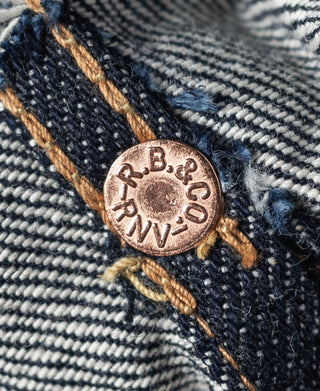 Indigo selvedge denim jacket rivet-style button with RRL RNVS mark
