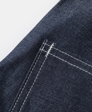 Indigo denim fatigue pants with stitched seam detail