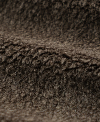 Brown shearling lining close-up along collar edge