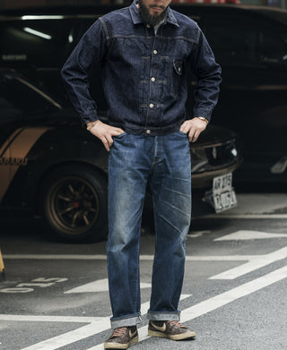 Indigo Type 1 denim jacket with button front and chest pockets