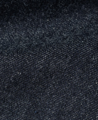 Indigo selvedge denim jacket fabric texture close-up