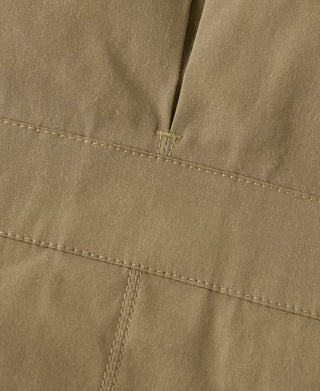 Khaki parka panel with stitched seam and snap placket detail
