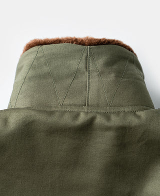 USAAF Type B-10 flight jacket in olive, shearling-lined collar panel and top seams