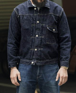 Indigo Type 1 selvedge denim jacket, button front with flap chest pockets