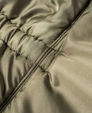 Olive parka quilted panel with stitched channel seams