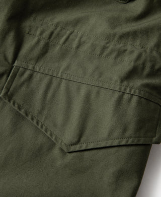 1969 M-65 field jacket olive green flap pocket with reinforced stitching