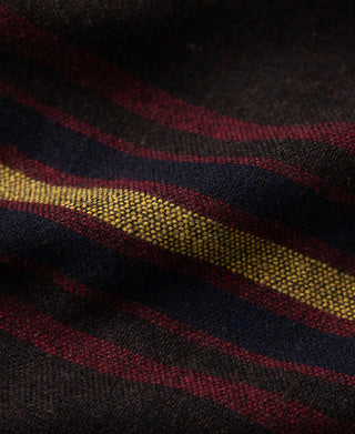 Black waxed jacket with multicolor striped inner lining
