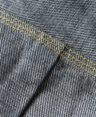 Indigo denim jacket selvedge edge with twin yellow stripe stitching