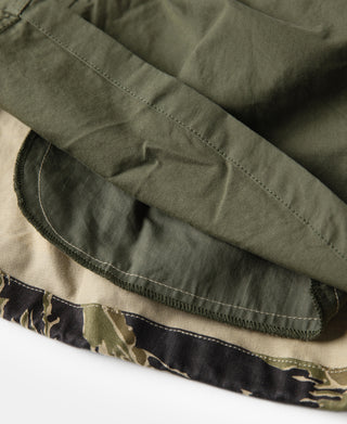 Camo tiger-stripe M-65 jacket hem with elasticized cuff and stitched edging