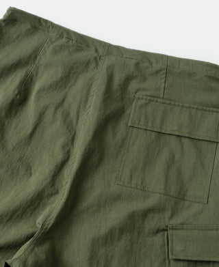 Olive cargo-style arctic trousers shell with two flap pockets and seam lines