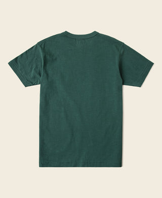 Green crew-neck pocket T-shirt with short sleeves