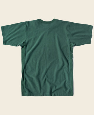 Green crew-neck short-sleeve T-shirt with ribbed neckline and straight hem.
